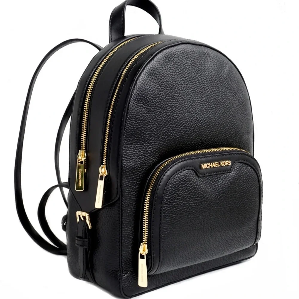 Michael Kors Jaycee Medium Pebbled Leather Backpack Black /Golden Tone Hardware